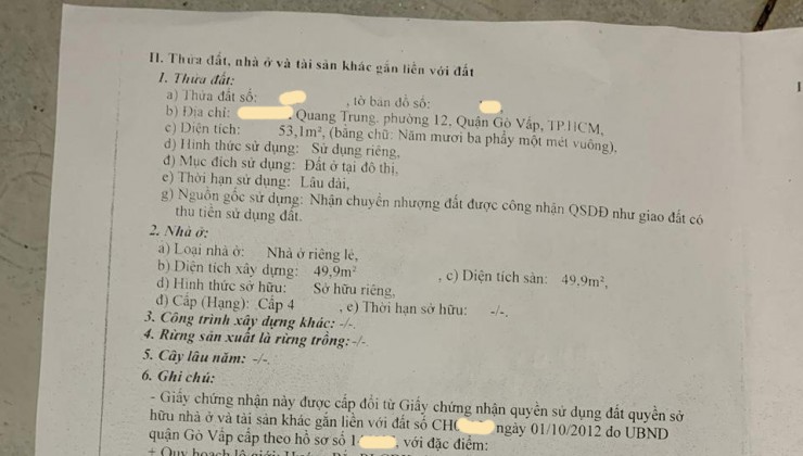 Bán nhà Nguyễn Duy Cung Phường 12 Gò Vấp, nở hậu, giảm giá còn 3.x tỷ